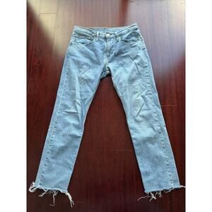 Levi's 502 Jeans Mens 31x30 Blue Regular Taper Frayed Raw Hem Distressed Denim